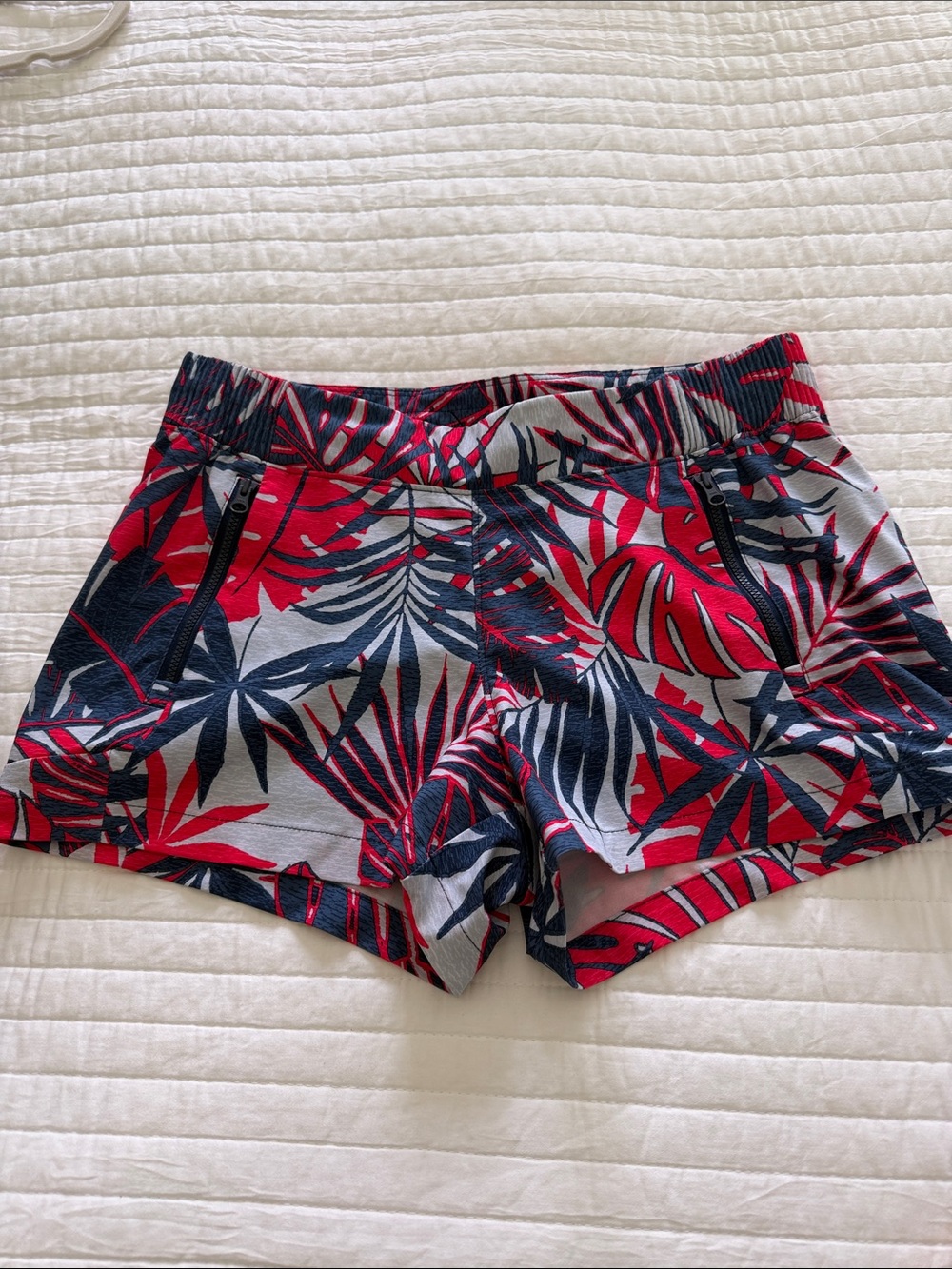 Columbia Women's Red & Navy Tropical Leaf Athletic Shorts
